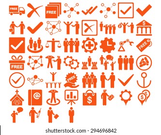 Business Icon Set. These flat icons use orange color. Vector images are isolated on a white background. 