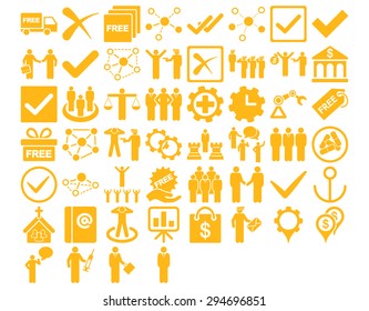 Business Icon Set. These flat icons use yellow color. Vector images are isolated on a white background. 