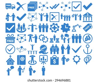 Business Icon Set. These flat icons use cobalt color. Vector images are isolated on a white background. 