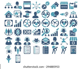 Business Icon Set. These flat bicolor icons use cyan and blue colors. Vector images are isolated on a white background. 