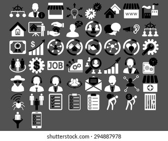 Business Icon Set. These flat bicolor icons use black and white colors. Vector images are isolated on a gray background. 