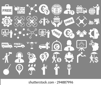 Business Icon Set. These flat icons use white color. Vector images are isolated on a gray background. 