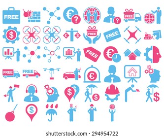 Business Icon Set. These flat bicolor icons use pink and blue colors. Vector images are isolated on a white background. 