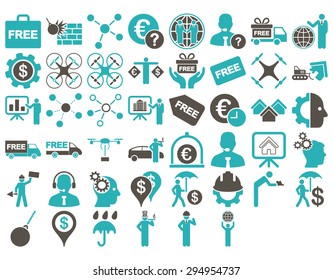 Business Icon Set. These flat bicolor icons use grey and cyan colors. Vector images are isolated on a white background. 