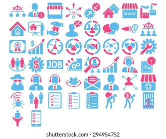 Business Icon Set. These flat bicolor icons use pink and blue colors. Vector images are isolated on a white background. 