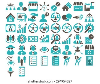 Business Icon Set. These flat bicolor icons use grey and cyan colors. Vector images are isolated on a white background. 
