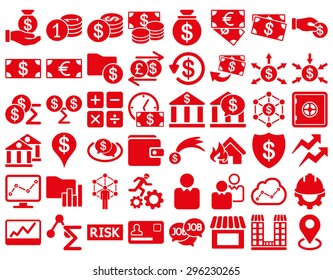 Business Icon Set. These flat icons use red color. Vector images are isolated on a white background.