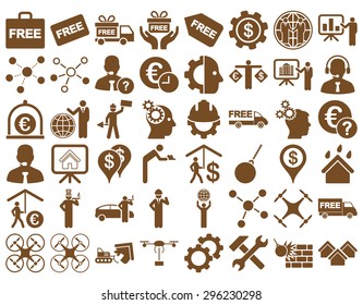 Business Icon Set. These flat icons use brown color. Vector images are isolated on a white background.