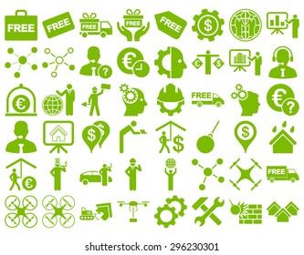 Business Icon Set. These flat icons use eco green color. Vector images are isolated on a white background.