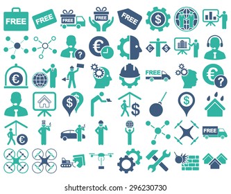 Business Icon Set. These flat bicolor icons use cobalt and cyan colors. Vector images are isolated on a white background.