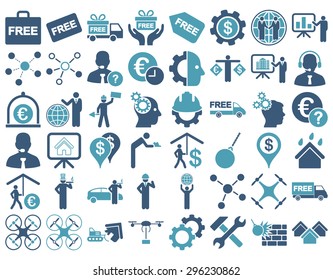Business Icon Set. These flat bicolor icons use cyan and blue colors. Vector images are isolated on a white background.