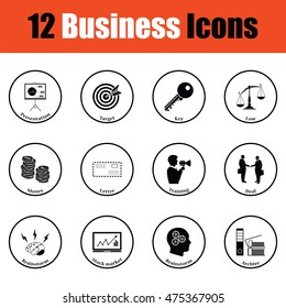 Business icon set. Thin circle design. Vector illustration.