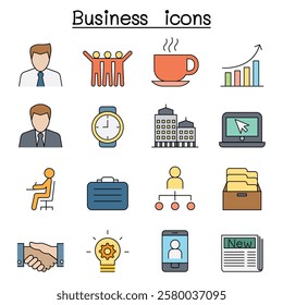 Business icon set in thin lines style