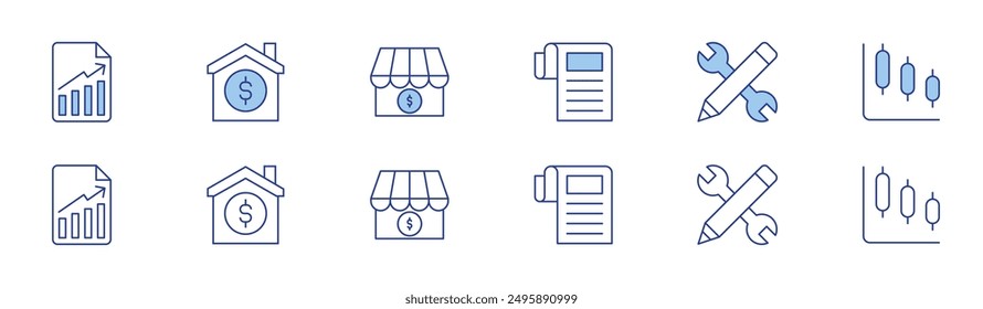 Business icon set in two styles, Duotone and Thin Line style. Editable stroke. graph, family, pencil, my business, business report, report.