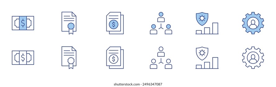 Business icon set in two styles, Duotone and Thin Line style. Editable stroke. cash, file, business, coordination, risk management.