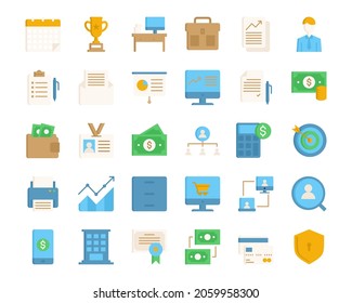 Icon-Set-Vektor für Unternehmen. Kollektion von Flachsymbol. Icon-Set für den Online-Shop.