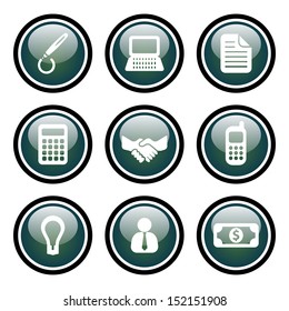 Business Icon Set.  Vector Glass Button Icon Set.