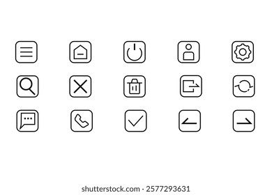 Business icon set vector line web icon set with rounded rectangle frame for web design, user interface UI, infographic and mobile application apps