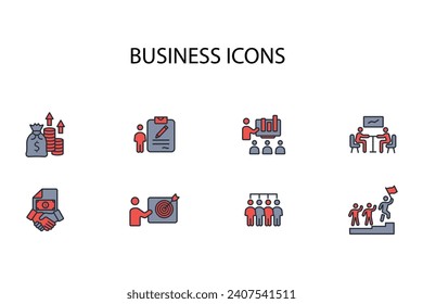 Juego de iconos de negocio.vector.Curso editable.Signo de estilo lineal para usar diseño web,logotipo.Ilustración de símbolo.