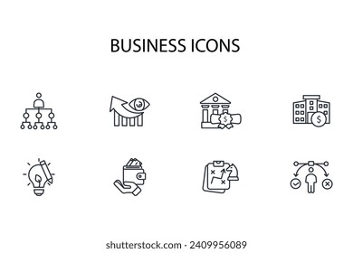 Juego de iconos de negocio.vector.Curso editable.Signo de estilo lineal para usar diseño web,logotipo.Ilustración de símbolo.