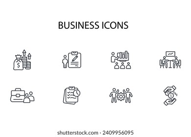 Business icon set.vector.editable stroke.linear style sign for use web design,logo.Symbol illustration.