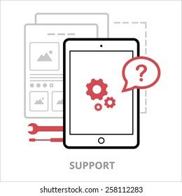Business icon. Support. Flat vector illustration. Outlined IT icon for web site.