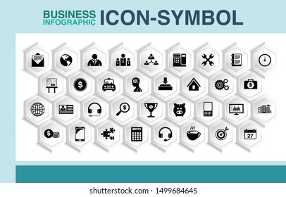 Business icon and symbol set, flat design infographic element, vector illustration