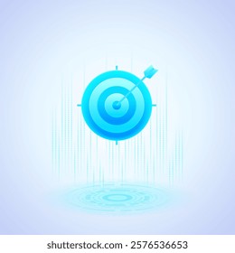 Business icon of a target with a blue arrow hitting the bullseye, symbolizing accuracy and goal achievement. Ideal for presentations, marketing materials and web design, precision in business strategy