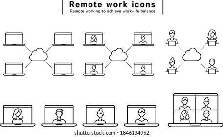 Icono comercial de Teletrabajo y red de nube