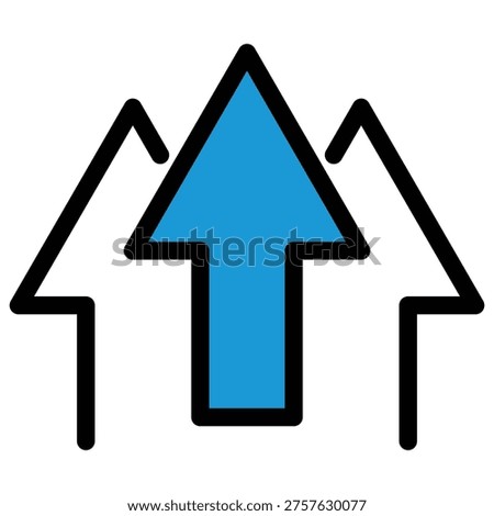 Business Icon of Three Rising Arrows (2-color, Blue, Acceleration, Growth, Synergy, Success)