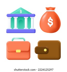 Business icon vector bag, case and bank building