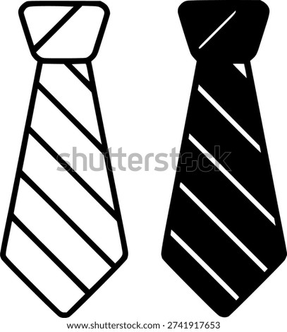 Business icon, vector illustration of necktie, black and white in outline and silhouette design