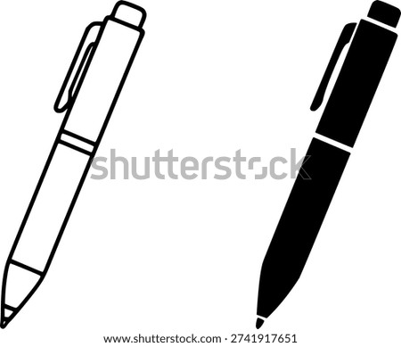 Business icon, vector illustration of a pen, black and white in outline and silhouette design