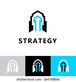Business Icon - Vector logo concept design template. Abstract emblem for success startup of new product, agency planning and workflow, market analysis, business process development