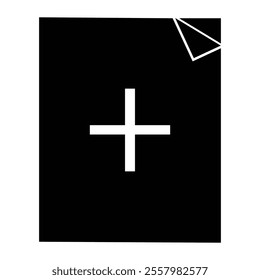 Business Icon. White cross on black background, geometric shapes, high contrast, sharp edges, abstract composition, symbolic imagery, monochromatic palette, clean lines, graphic design