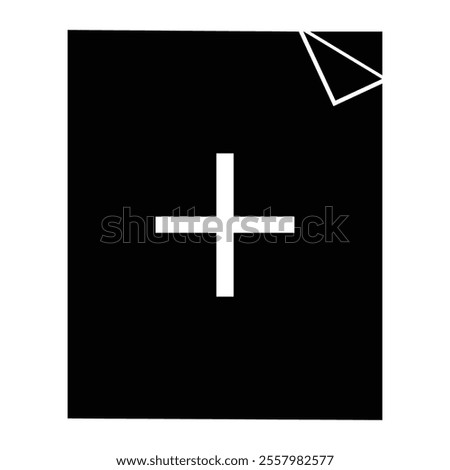 Business Icon. White cross on black background, geometric shapes, high contrast, sharp edges, abstract composition, symbolic imagery, monochromatic palette, clean lines, graphic design