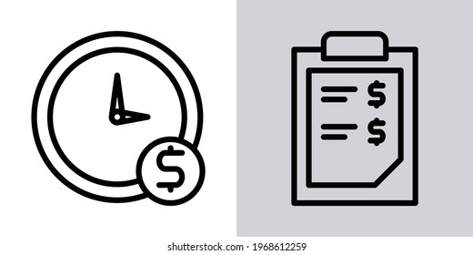 business icon, work icon, time icon is money, with line icon style, suitable for business advertisements