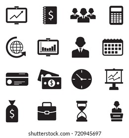 Business Icons. Black Flat Design. Vector Illustration. 