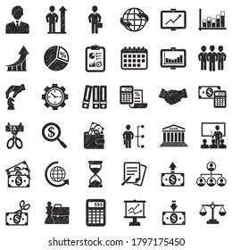 Business Icons. Black Scribble Design. Vector Illustration.