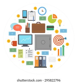 Business icons circle composition .Vector illustration. Flat style