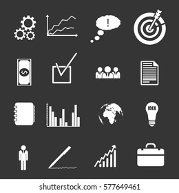 Business icons collection for web and mobile in vintage style on black background isolated vector illustration