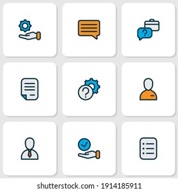 Business icons colored line set with message, faq, setting and other unemployed elements. Isolated vector illustration business icons.