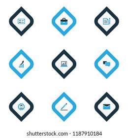 Business icons colored set with identification, talk, agreement and other authentication elements. Isolated vector illustration business icons.