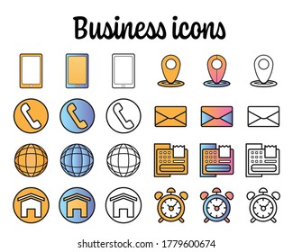 Business Icons and Contact Information set vector design.