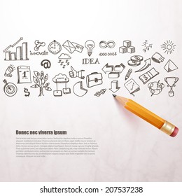 business icons drawn in pencil. Vector background. 