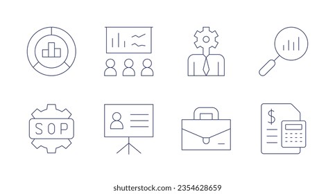 Business icons. editable stroke. Containing statistics, presentation, business intelligence, analytics, sop, business and finance, accounting.