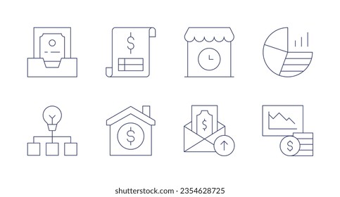 Business icons. editable stroke. Containing document, invoice, shop, pie chart, data, family, salary, personal.