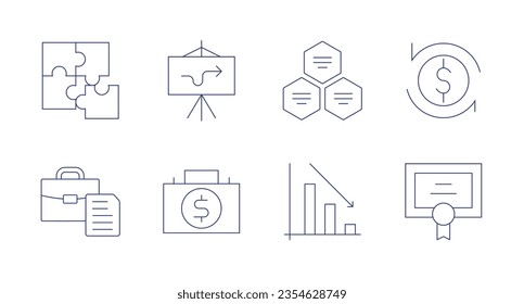 Business icons. editable stroke. Containing business, strategy, diagram, investment, briefcase, data analytics, certificate.