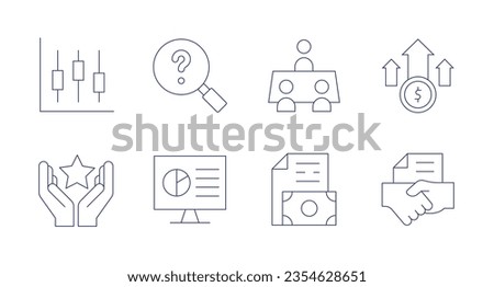Business icons. editable stroke. Containing stats, problem solving, business meeting, profits, star, presentation, business, agreement.