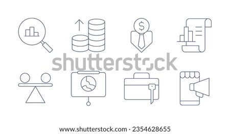 Business icons. editable stroke. Containing statistics, profit, business man, analytics, stability, presentation, business and finance, advertisement.